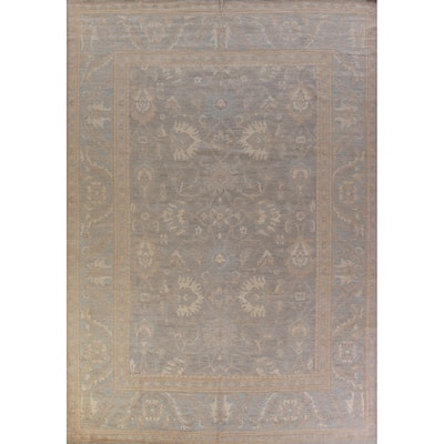 Hand Knotted Oriental 100% Wool Carpet Transitional All-Over Greys & Charcoal Oushak Area Rug - 13' 10'' X 10' 1''
