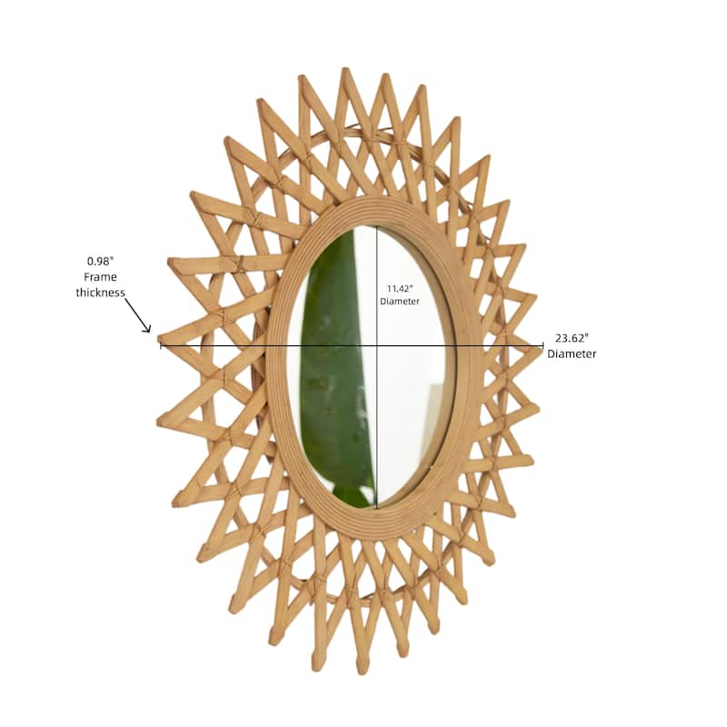 Solana Bamboo Artistry Irregular Circle Mirror - Hemp Accent, Bathroom, Bedroom - Silver