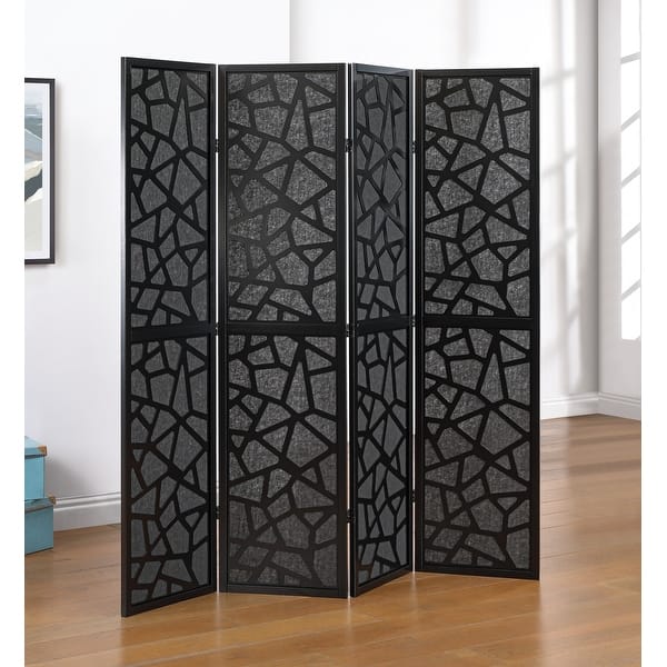 Roundhill Furniture Aurra 4-Panel Wood Room Divider, Folding Portable Partition Screen - Black