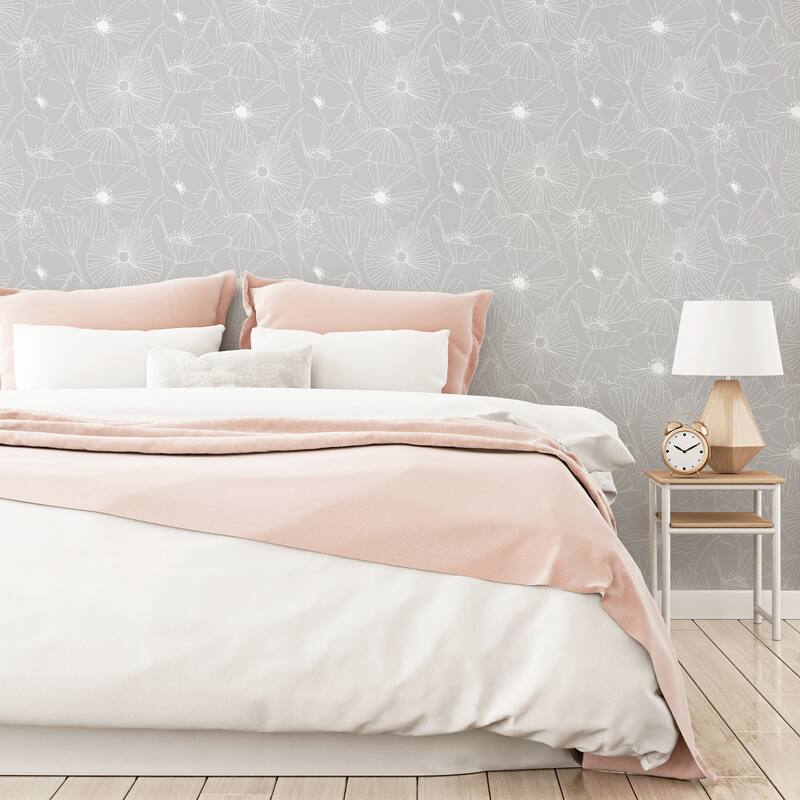 Linear Floral Grey Wallpaper - N/A