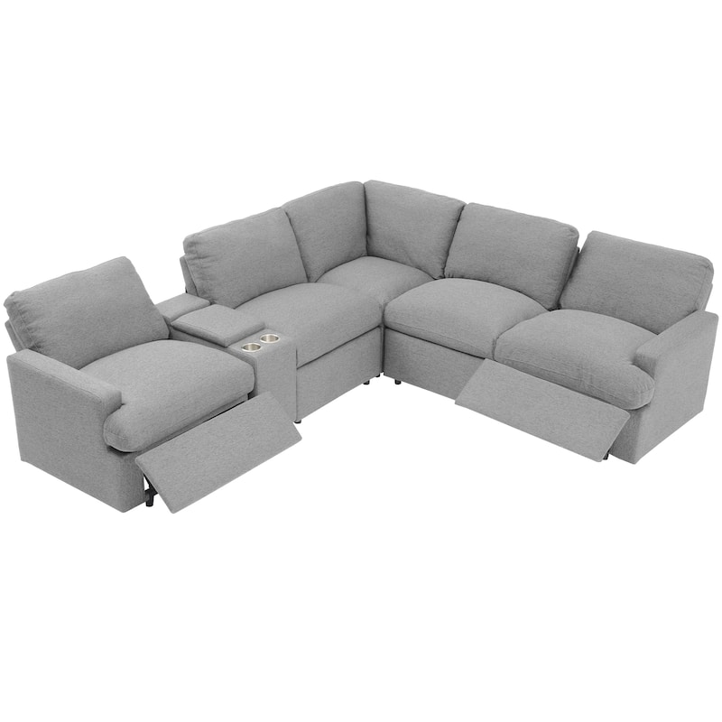 104" Linen Power Recliner Sectional 4-Seat Sofa with Storage, USB Ports and Cup Holders