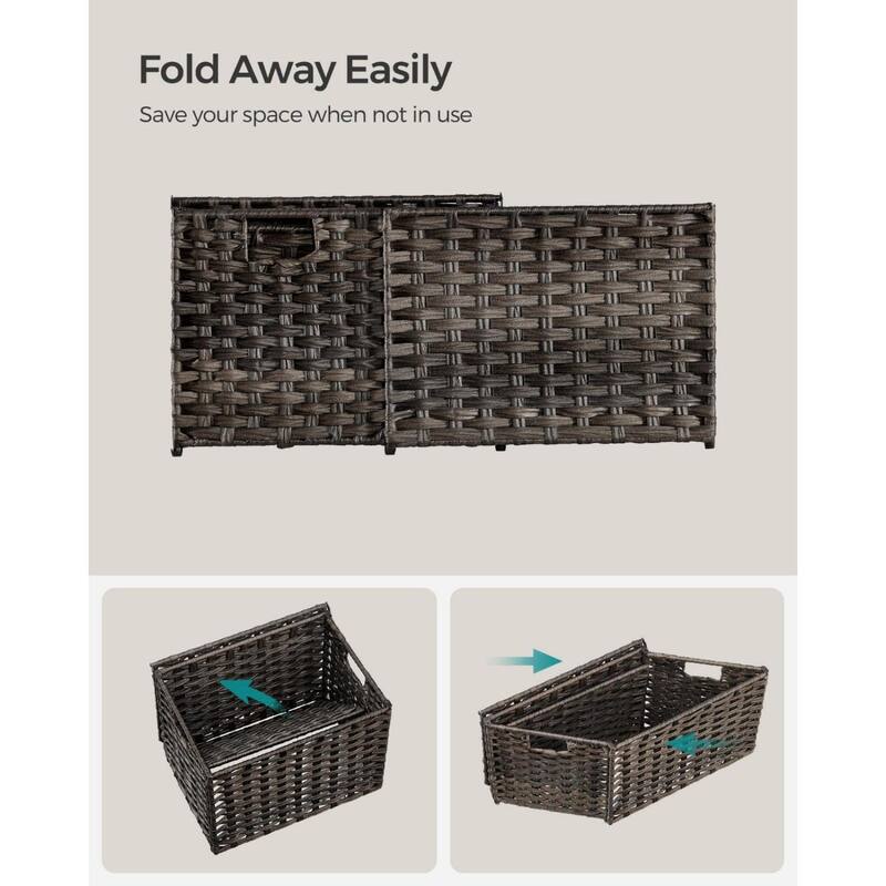 Portable Wicker Basket with Lid Waterproof Foldable Laundry Hamper with Washable Liner and Cut-Out Handles