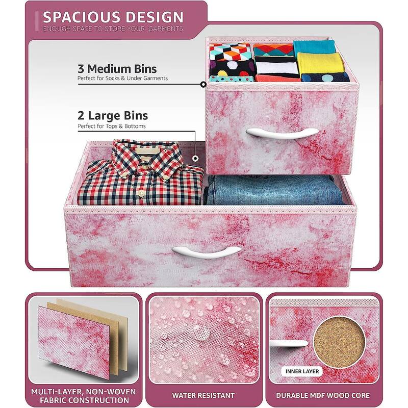Dresser w/ 5 Drawers Furniture Storage Chest for Home, Bedroom