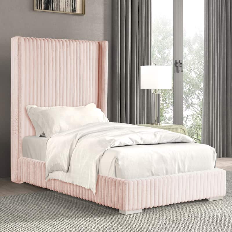 Furniture of America Draper Modern Chenille High Wingback Platform Bed - Pink - Twin