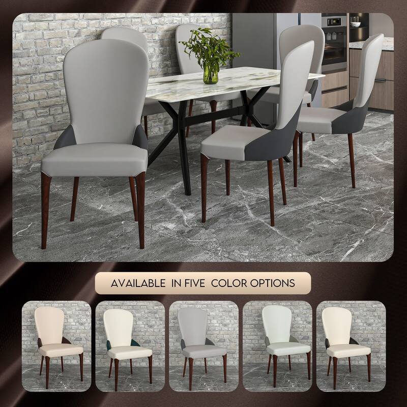 Havana Leather Upholstered Solid Wood Dining Chair Two-Tone Color Design