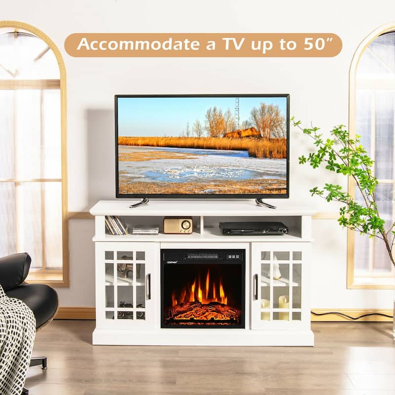 48 Inch Electric Fireplace TV Stand with 2 Side Cabinets and 2 Open Shelves - 48" x 16" x 30" (L x W x H)