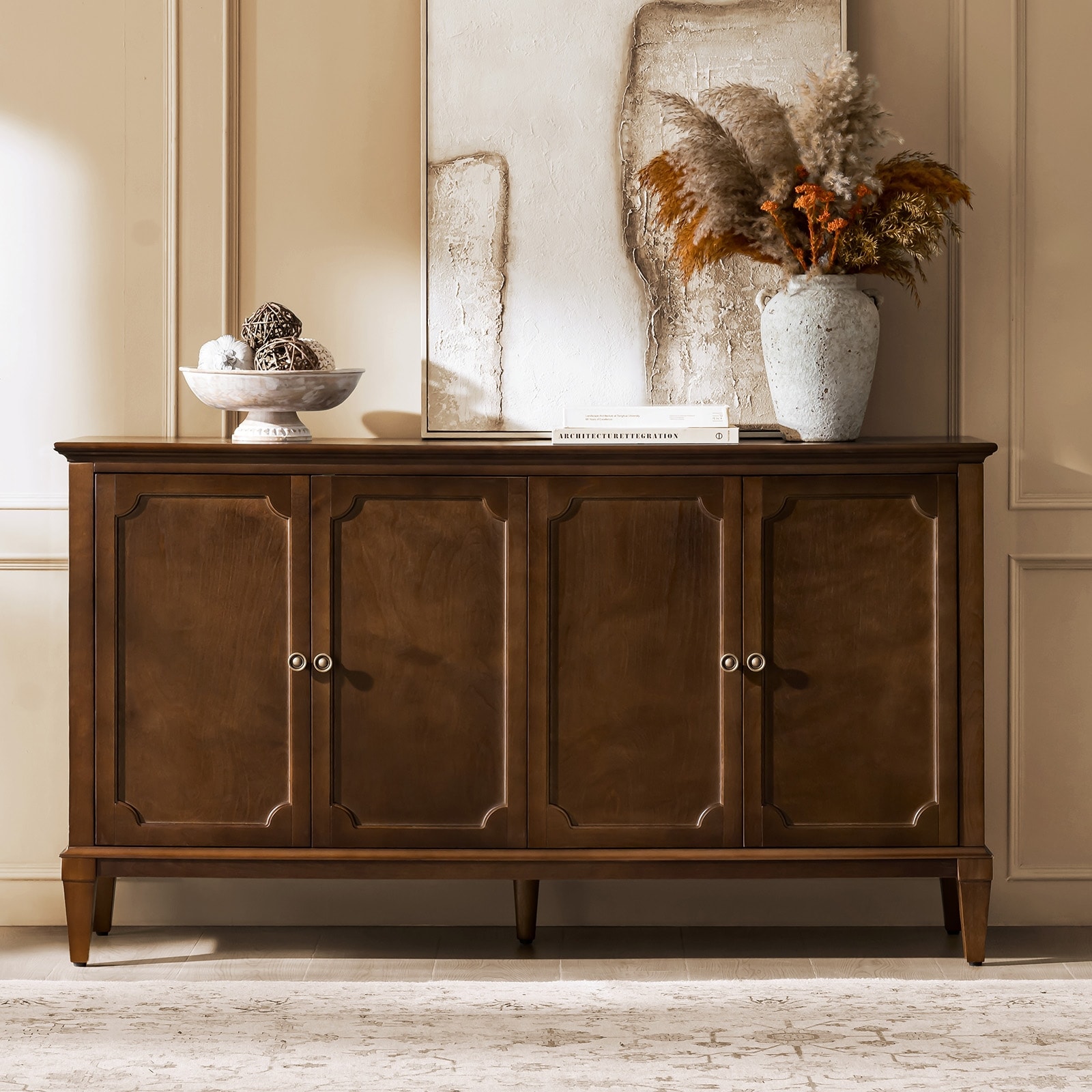 Jane Transitional Solid Wood 58"Wide 4 Door Sideboard By HULALA HOME