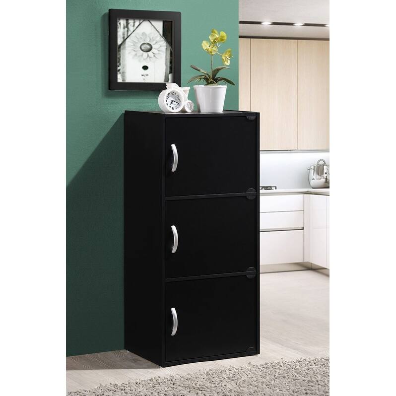 Hodedah 3-Shelf, 3-Door Bookcase - Black
