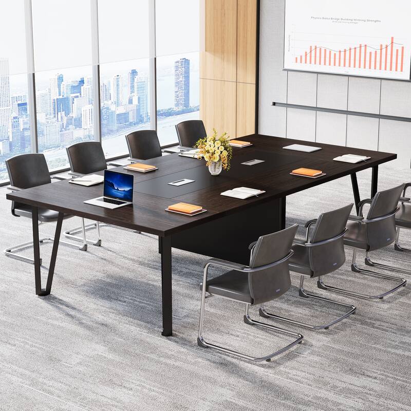 8FT Conference Table, 94" Large Conference Meeting Table with Grommet Power Hub for Office - N/A - Brown/Black