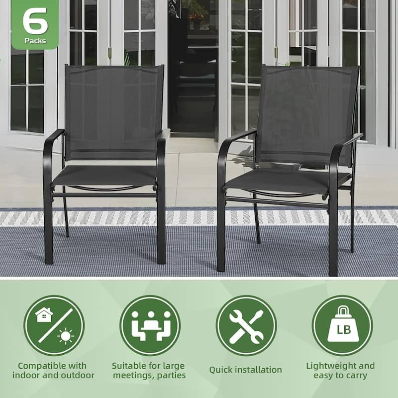 7 Piece Outdoor Patio Metal Dining Set of 6 Textilene Chairs and Rectangle Table with Umbrella Hole