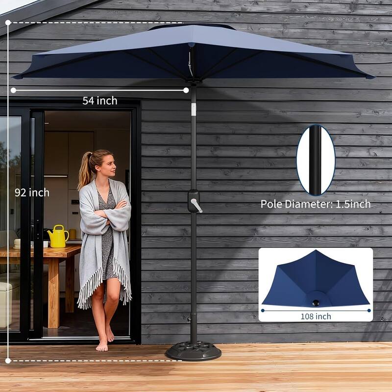 9FT Half Patio Umbrella with Smooth Crank Lift, Shade Canopy for Patio, Backyard, Garden (No Base)