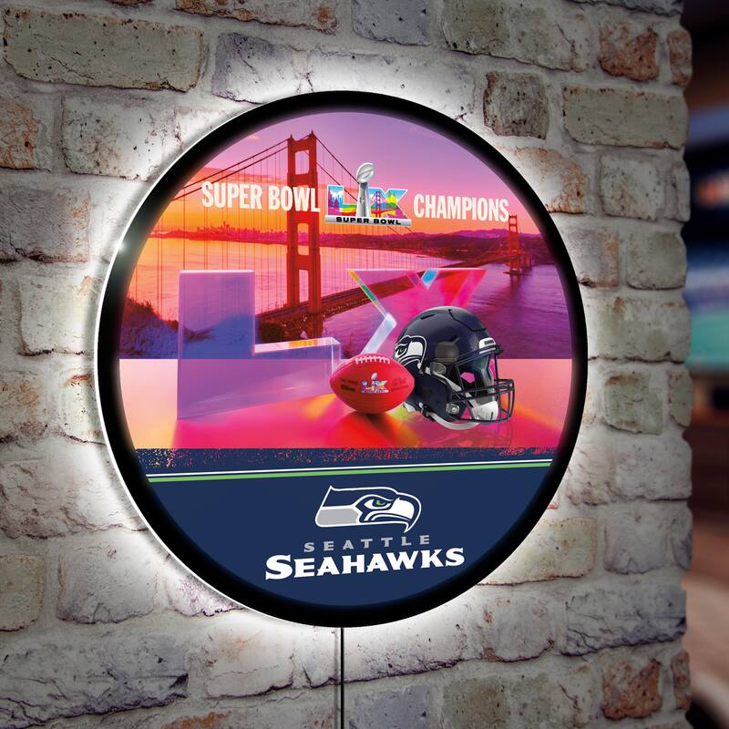 Seattle Seahawks Super Bowl 60 Champions LED Wall Décor Lighted Sign - Round