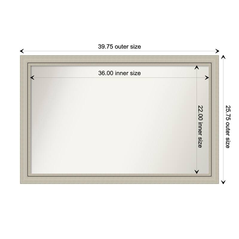 Romano Silver Narrow Framed Non-Beveled Custom Wall Mirror, Bathroom Vanity Mirror - Outer Size: 39.75 x 25.75