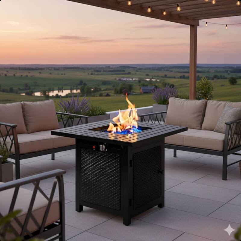 30" 2-in1 Black Fireplace Table, 50000 BTU CSA Certified Propane Square Gas Fire Pit Table