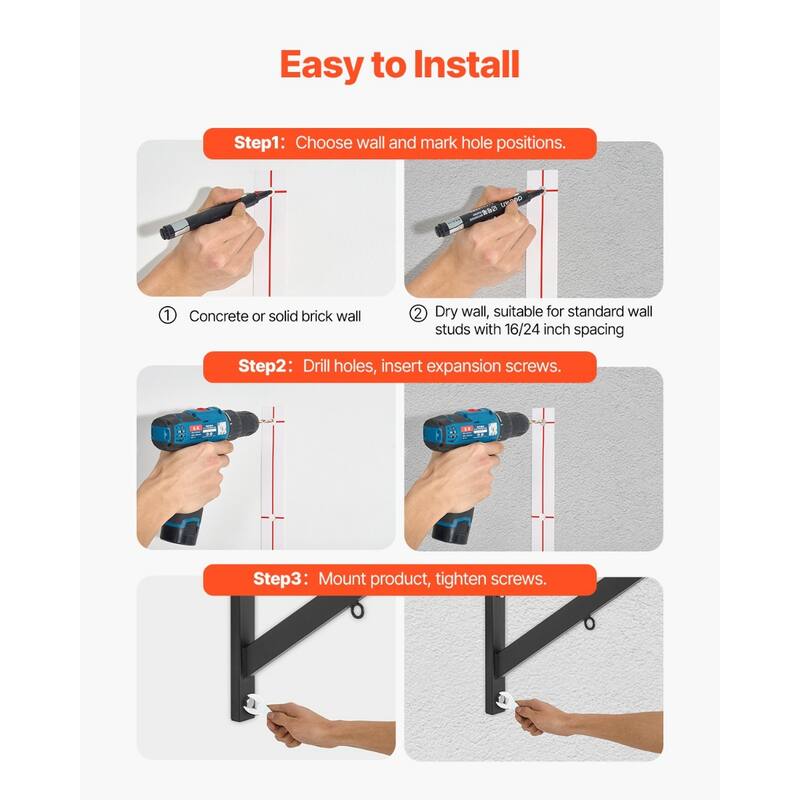 Black Wall Mounted Pull Up Bar with 10 Grip Positions Heavy Duty Steel Chin Up Bar for Home or Gym - 49.61” x 23.07” x 17.95”