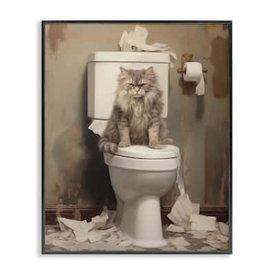 Stupell Cat & Torn Toilet Paper Framed Giclee Art Design By Arlington Prints
