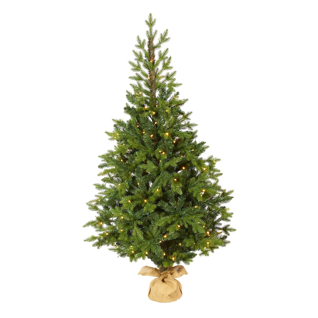 5ft. Fir Look Artificial Christmas Tree with 190 Clear LED Lights, Burlap Base & 1217 Branches - Rustic Holiday X-Mas Tree