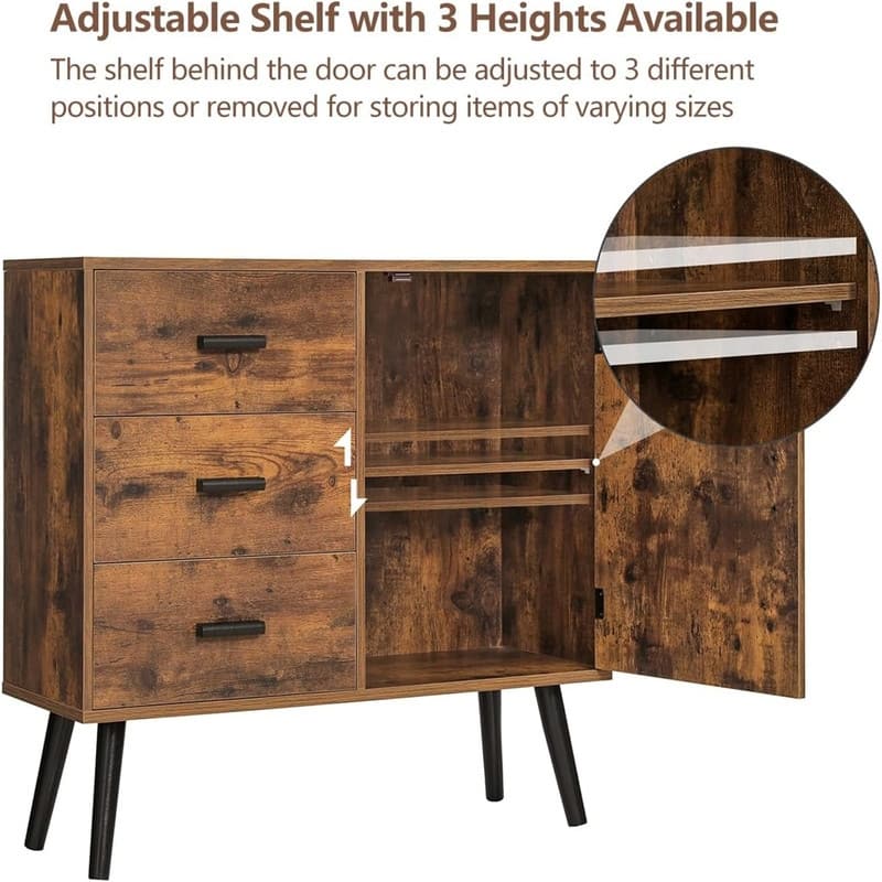Storage Cabinet with Rattan Door 3 Drawers - 11.8"D x 31.5"W x 30.7"H