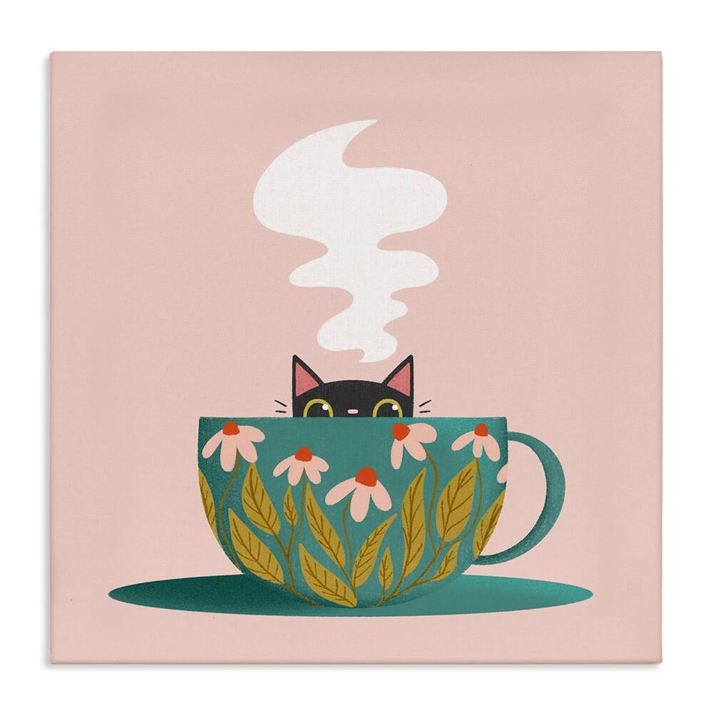 Stupell Cat Peeking Over Teacup Canvas Wall Art Design By Sarah Hickman