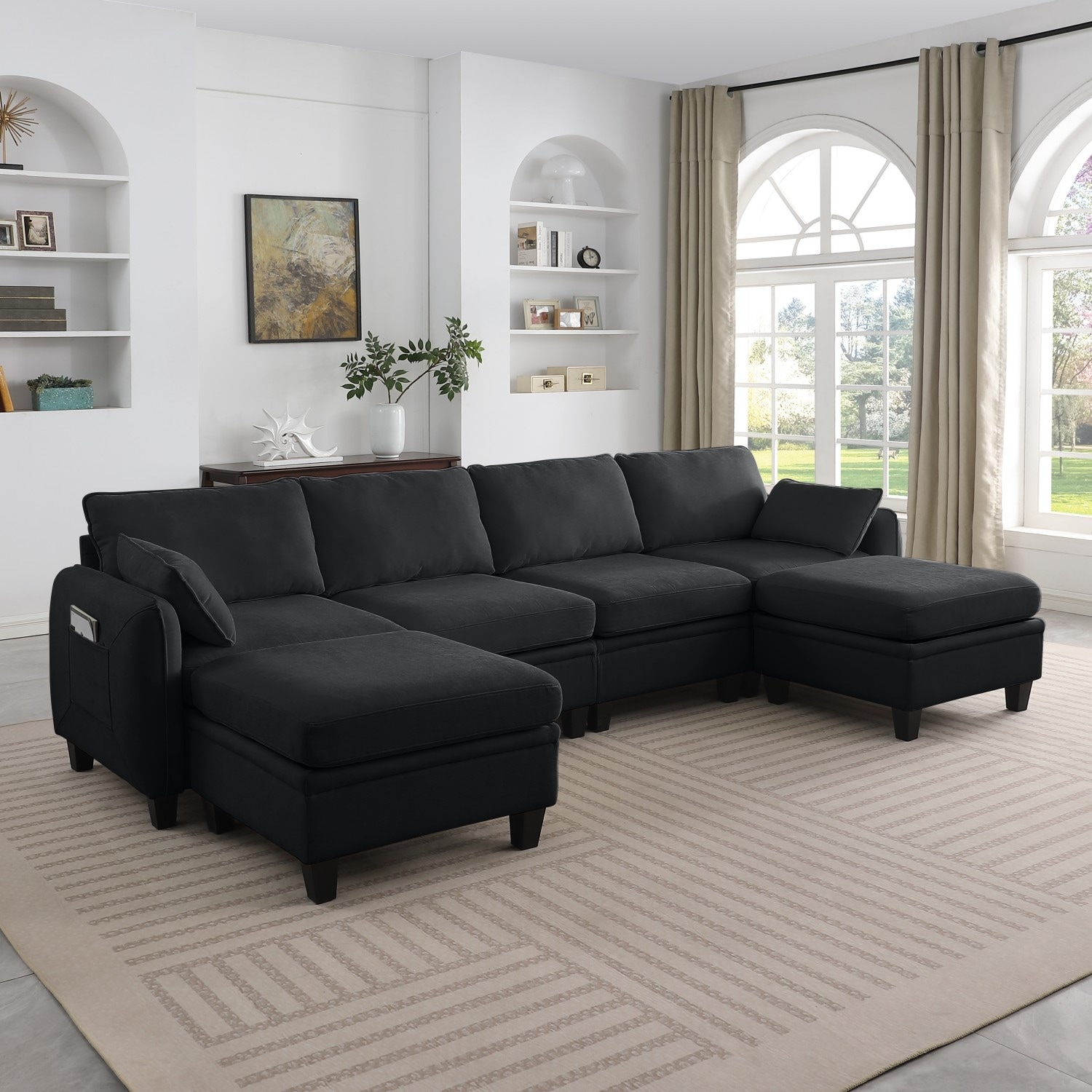 109'' U-Shaped Chenille Modular Sectional Sofa with Storage Ottoman