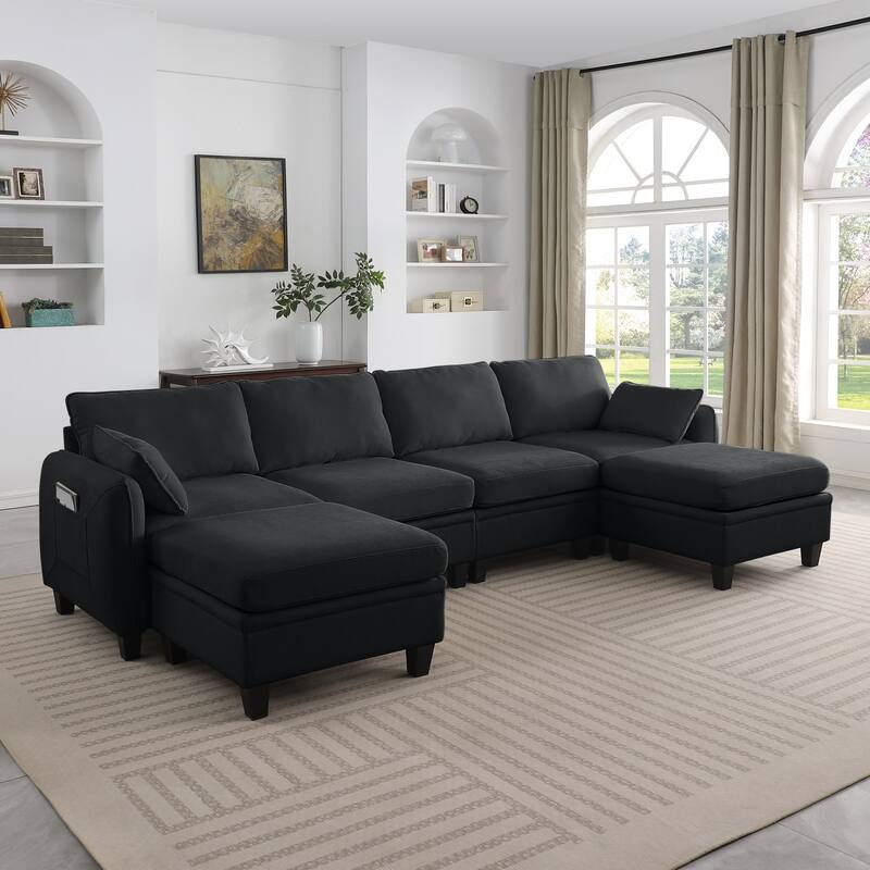 109.4" Chenille Sectional Sofa with Two Ottomans