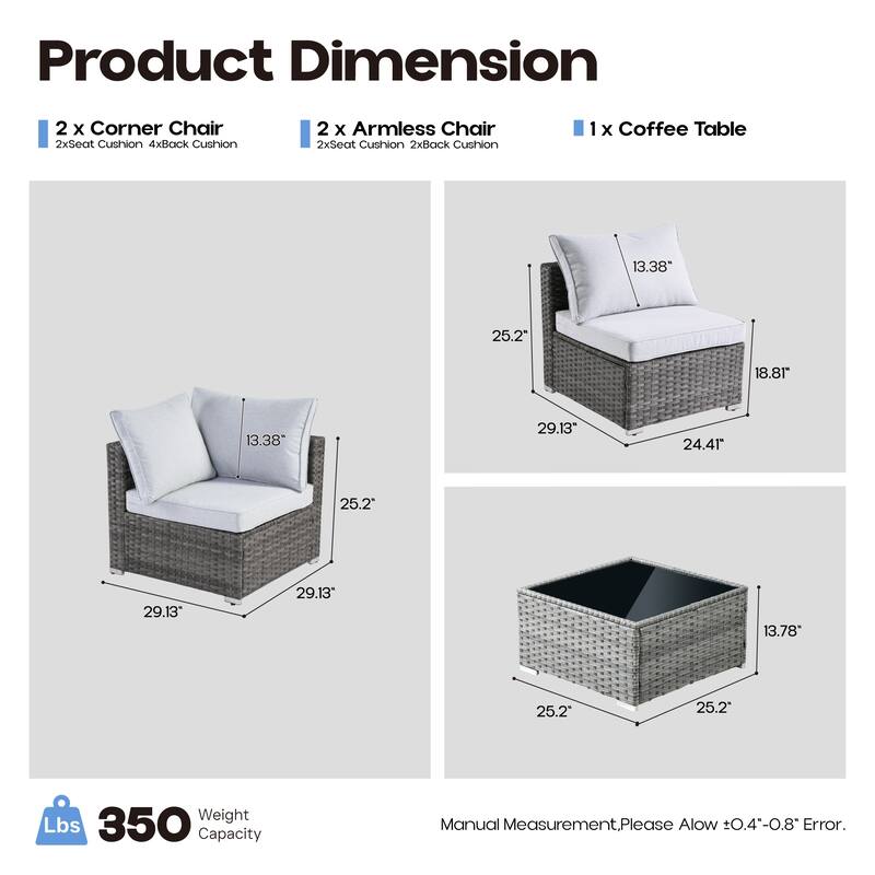 OVIOS 5-Piece Low-profile Deep Seat Wicker Outdoor Patio Furniture Set