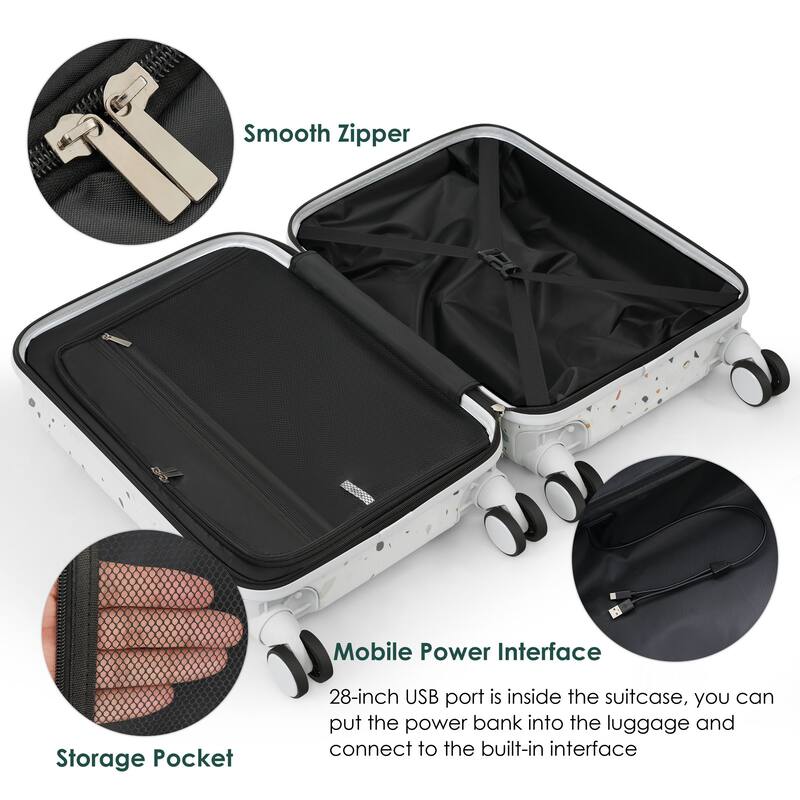 High Quality Front Opening Luggage Sets 3 Piece, ABS+PC Hard Carry on Suitcase with USB Port and Cup Holder & Spinner Wheels