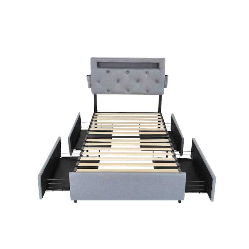 Twin Size Platform Bed with Storage, USB Station, and LED
