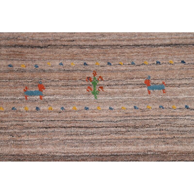 Little Animals Brown Gabbeh Indian Runner Rug Handmade Wool Carpet - 2'6"x 9'9"