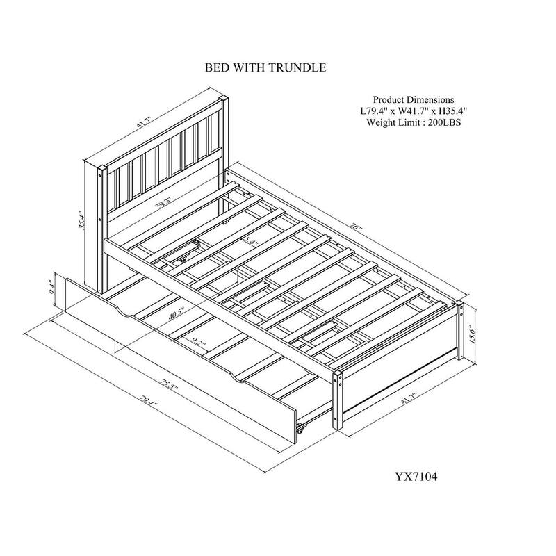 Twin Size Wooden Platform Bed Frame with Trundle Bed & Headboard