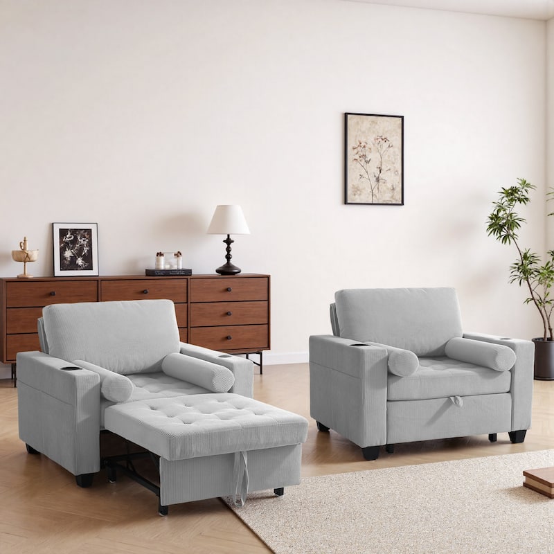 3-in-1 Adjustable Sleeper Sofa Bed Convertible Chair for Living Room - 2 Set - Light Grey