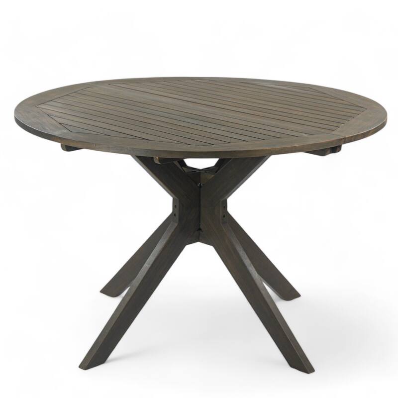 Stanford Outdoor Round Acacia Wood Dining Table with X Base, Gray Finish
