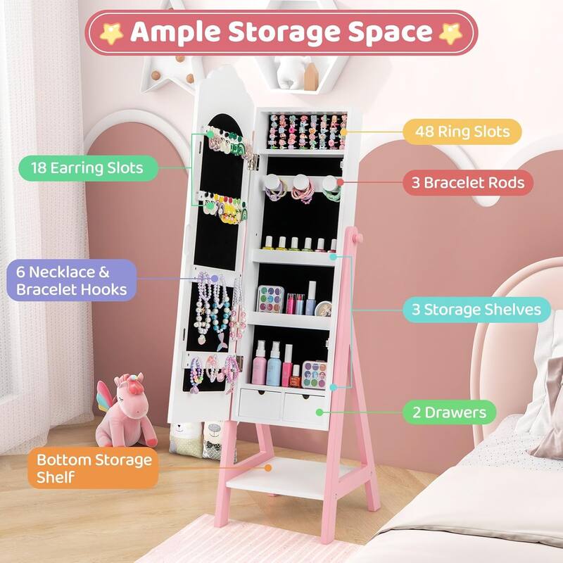 Kids Jewelry Armoire Wood Standing Children Jewelry Organizer