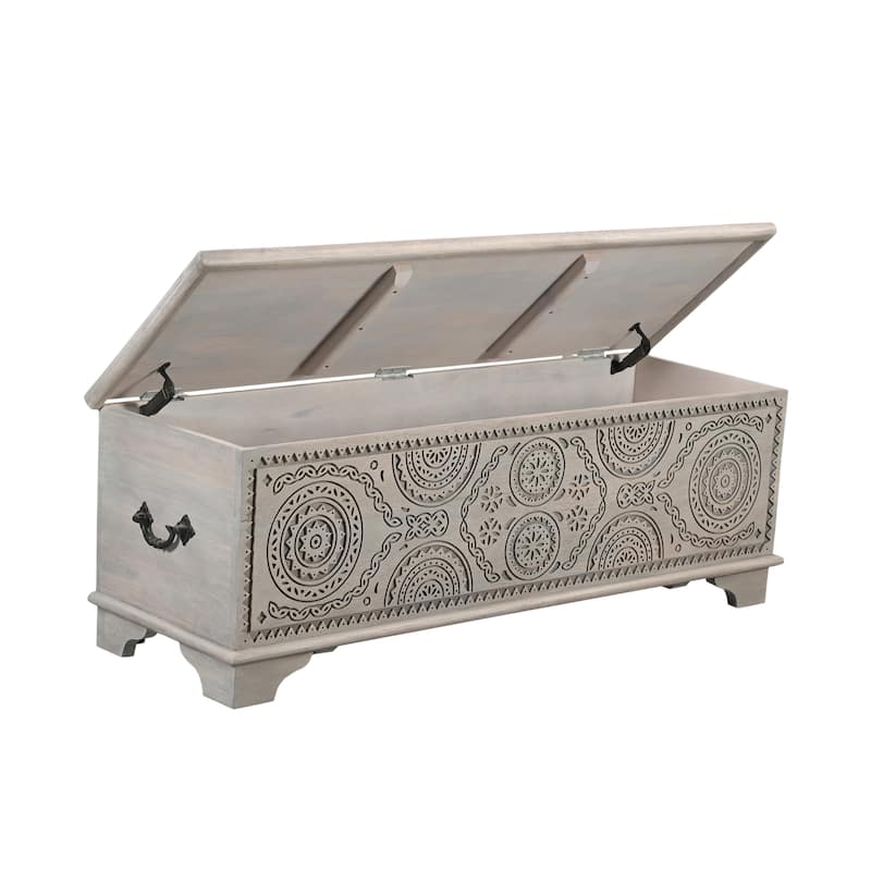 Clara Carved Solid Wood Storage Ottoman