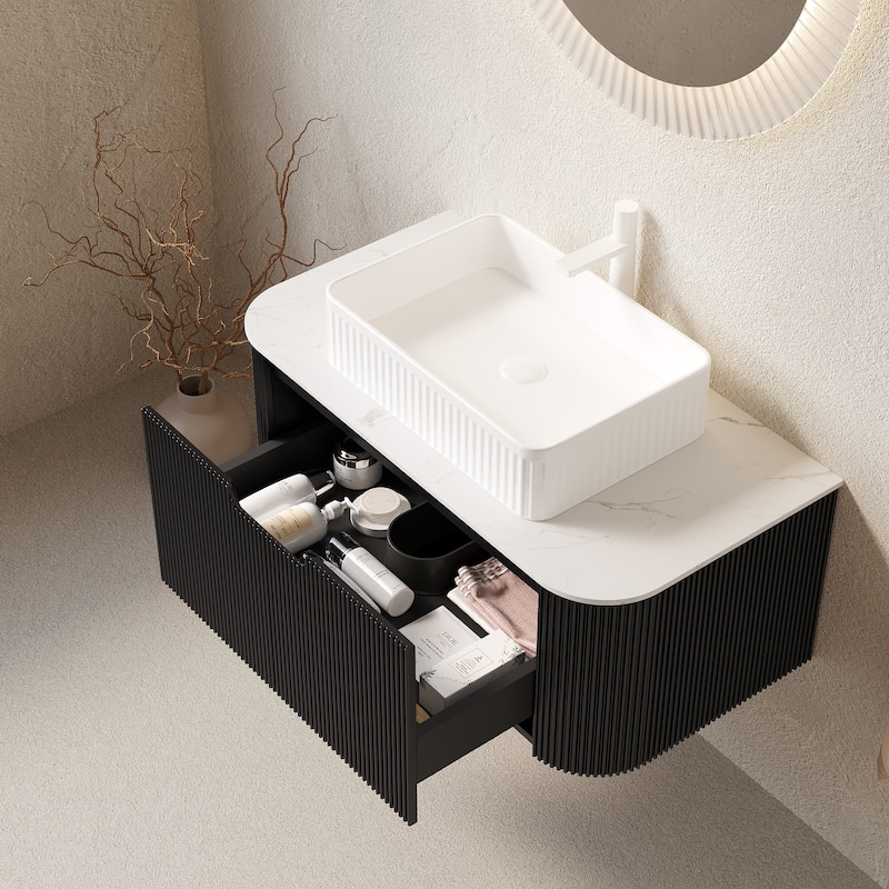 Wall-Mounted Floating Bathroom Vanity with Sink