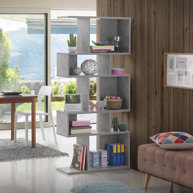 Gymax 2 PCS 5 Cubes Ladder Shelf Freestanding Bookshelf Display Rack