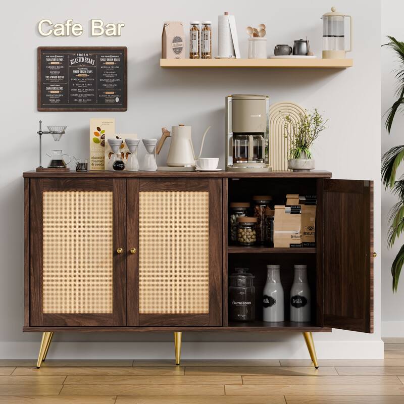 Futzca Storage Cabinet, Rattan Cabinet with Adjustable Shelf