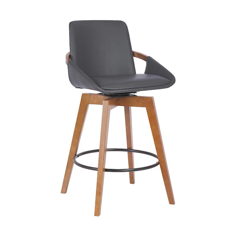 Fabric Swivel Bar Stool with Arms, Full Back and Iron Footrest Frame - Grey and Brown-38 Inches