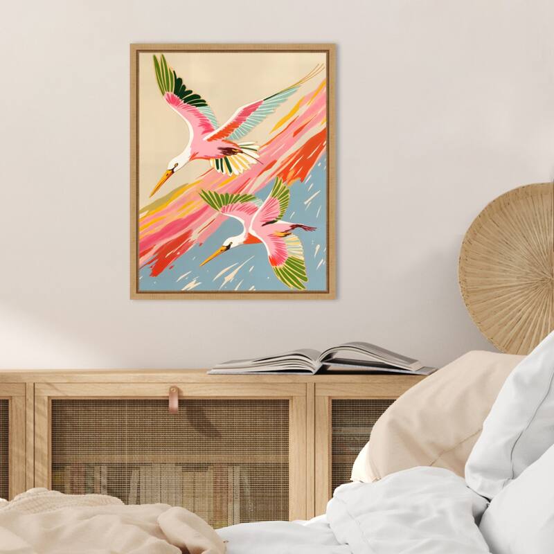 Roseate Spoonbills Sky Ballet by Uma Gokhale Framed Canvas Wall Art