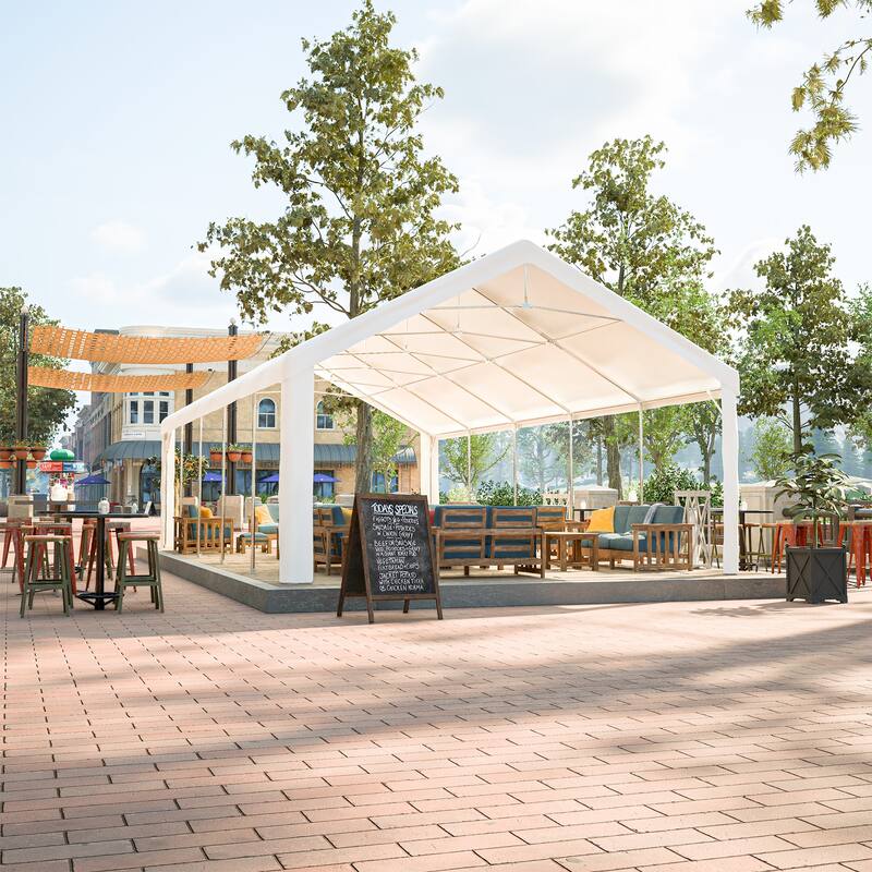 Large White Event Canopy Tent with Zipper Doors and Waterproof PE Cover for Backyard or Gatherings