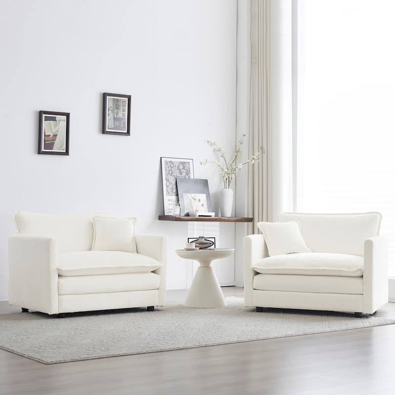 GDFStudio - Lincoln Chenille Upholstered Armchair with Pillow（Set of 2） - White