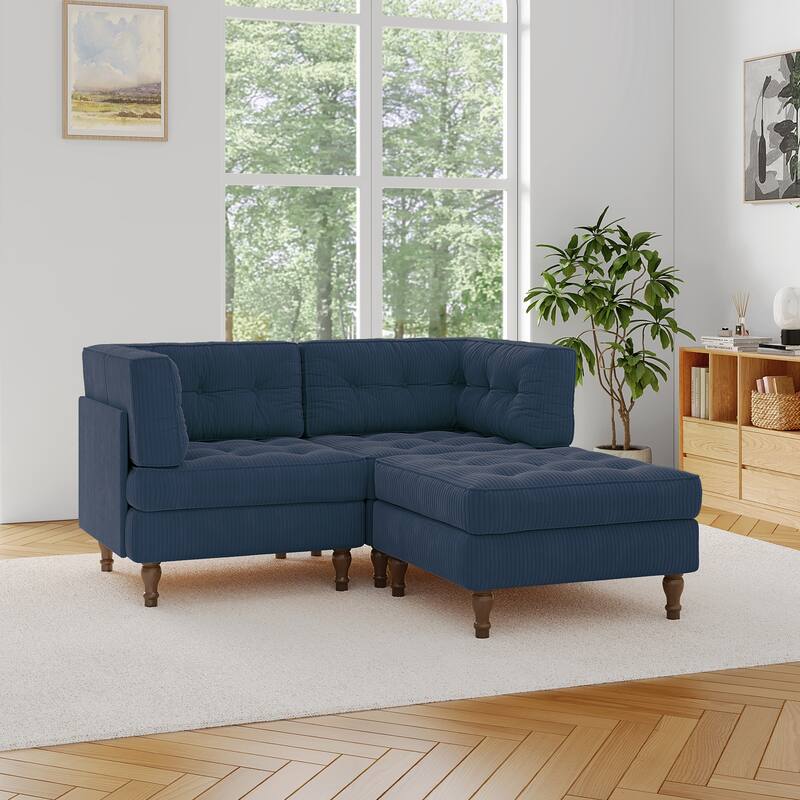 Corduroy Upholstered Modular Corner Sectional Sofa with Reversible Ottoman