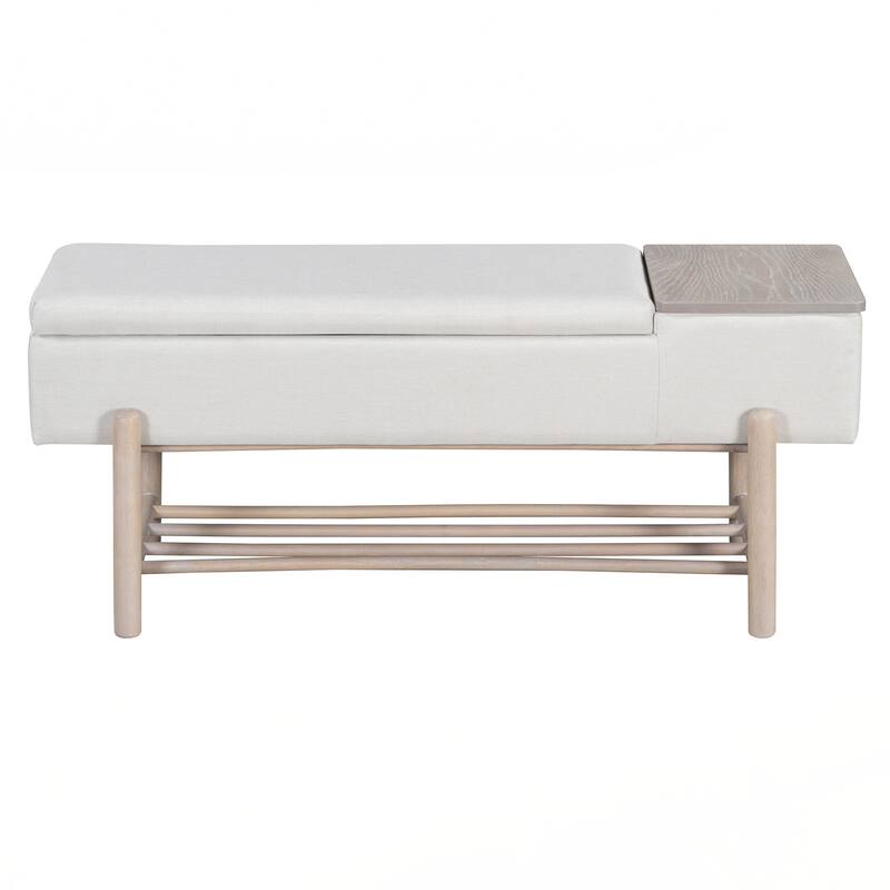 Farmhouse Upholstered Storage Bench with Hidden Compartment, Modern Entryway Bench for Living Room, Entryway