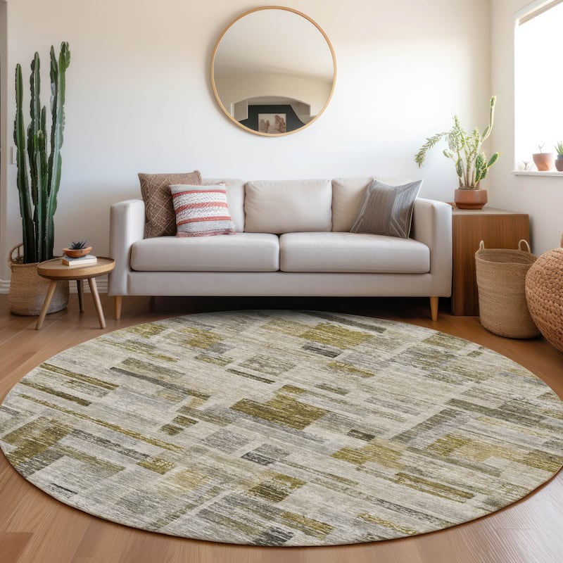 Machine Washable Indoor/ Outdoor Contemporary Chantille Rug - Taupe - 8' x 8'