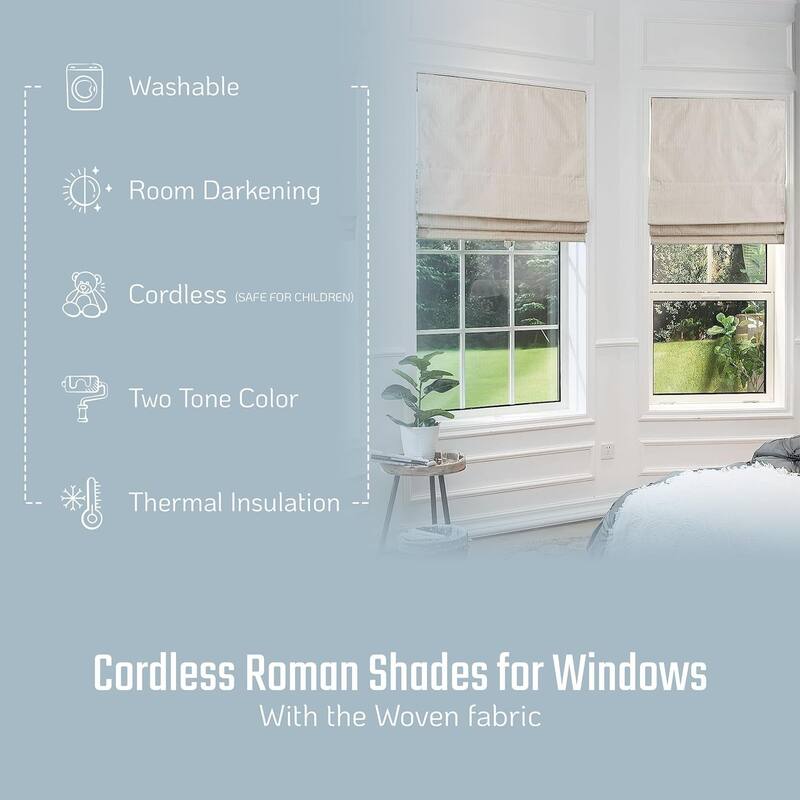 Cordless Room Darkening Roman Shades for Windows, Textured Woven Thermal Insulated Roman Blind
