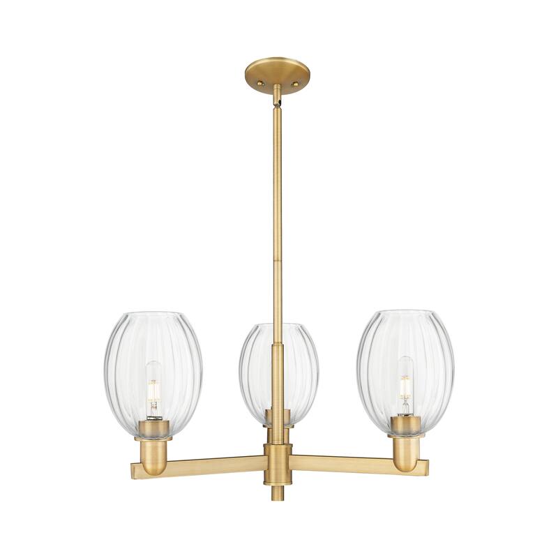 Innovations Lighting Downtown Urban - Preston - 3 Light 18" Bell Shade Stem Hung Chandelier - Clear/Brushed Brass