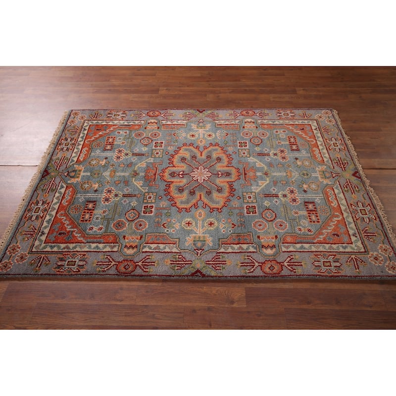 Geometric Kazak Indian Area Rug Hand-Knotted Wool Carpet - 4'0"x 5'9"