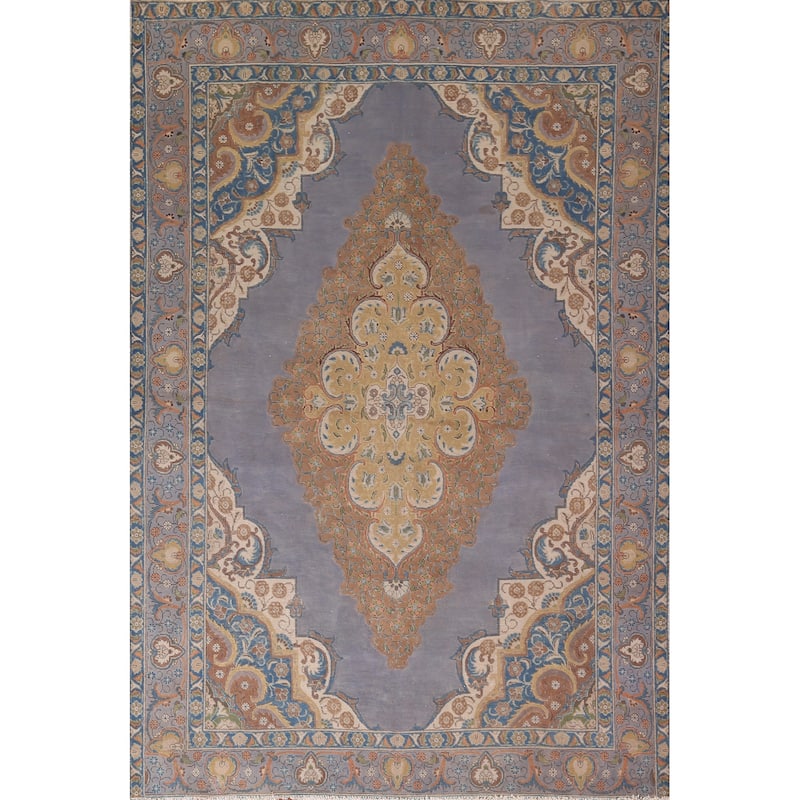 Blue Tabriz Persian Vintage Area Rug Handmade Living Room Wool Carpet - 8'0"x 11'7"