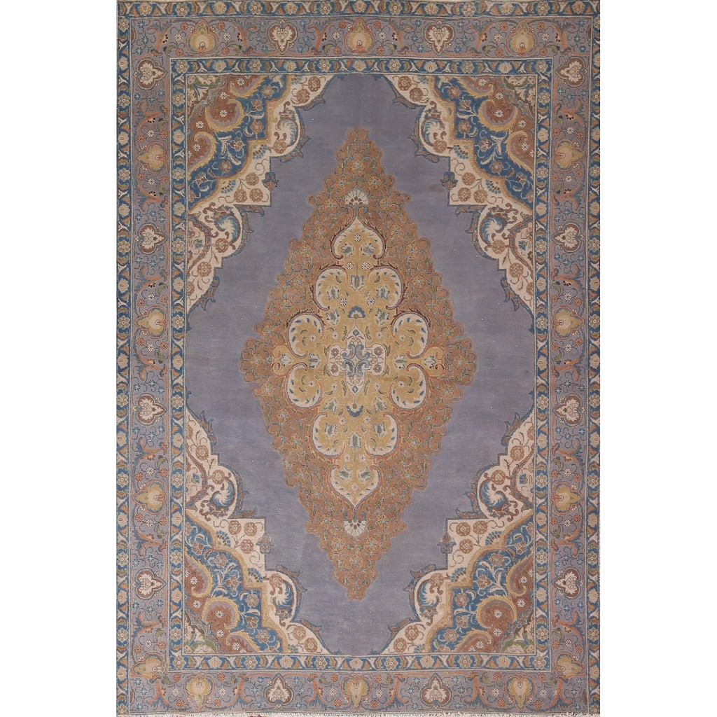 Blue Tabriz Persian Vintage Area Rug Handmade Living Room Wool Carpet - 8'0"x 11'7"