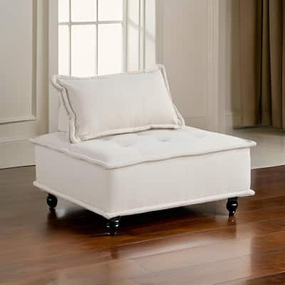 Zoe 40 Inch Ottoman Chair, Modular, Beige Boucle, Button Tufted, Solid Wood